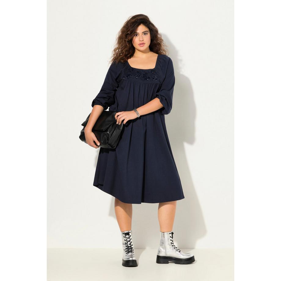 Ulla Popken Robe Tunique Pierres Décoratives Encolure Carrée Manches Longues  