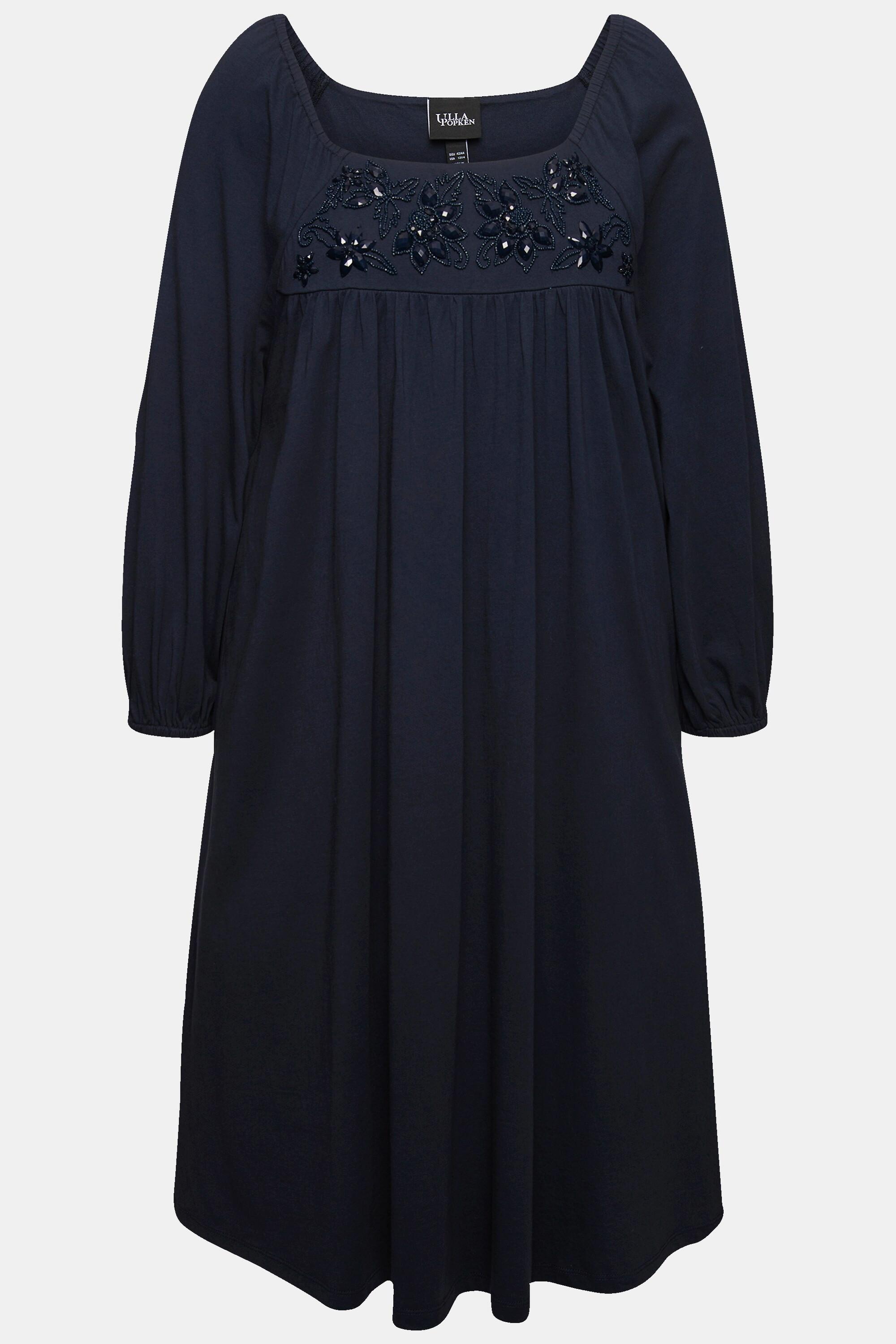 Ulla Popken  Tunika-Kleid, Ziersteine, Carree-Ausschnitt, Langarm 