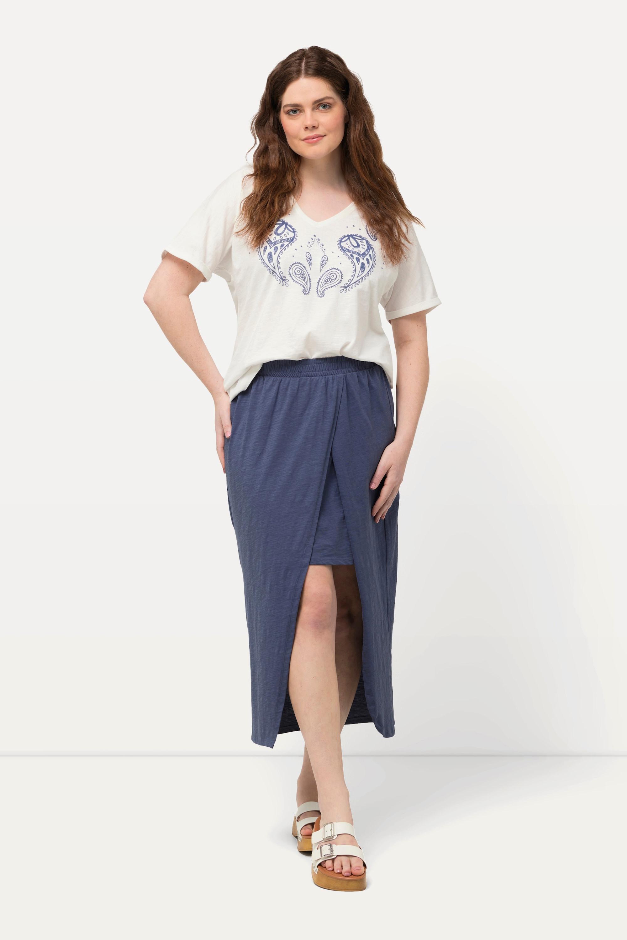 Ulla Popken Gonna di jersey a doppio strato cintura elastica cotone biologico  