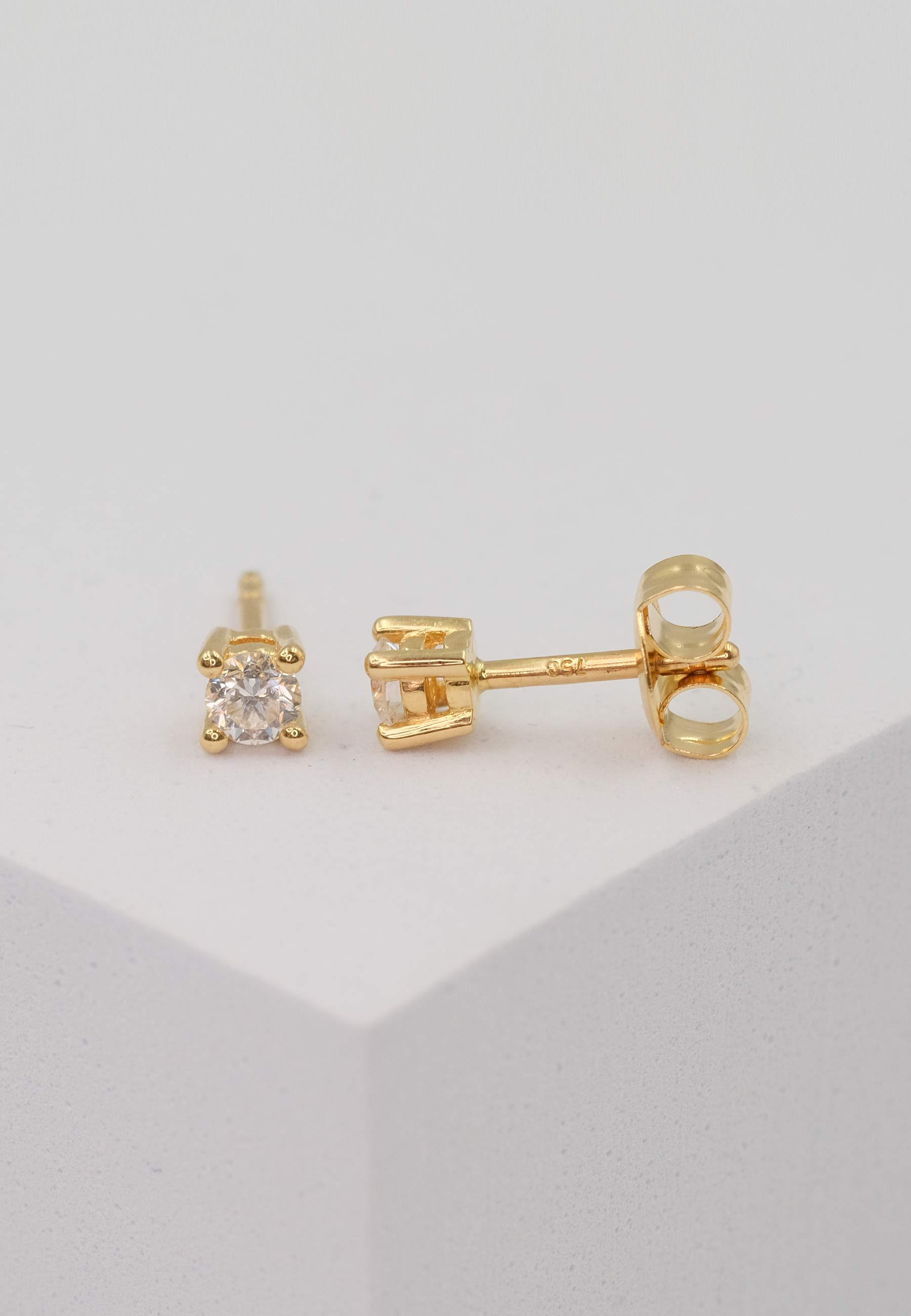 MUAU Schmuck  Clous d'oreilles solitaires 4 poignées en or jaune 750 diamants 0,20ct. 4mm 