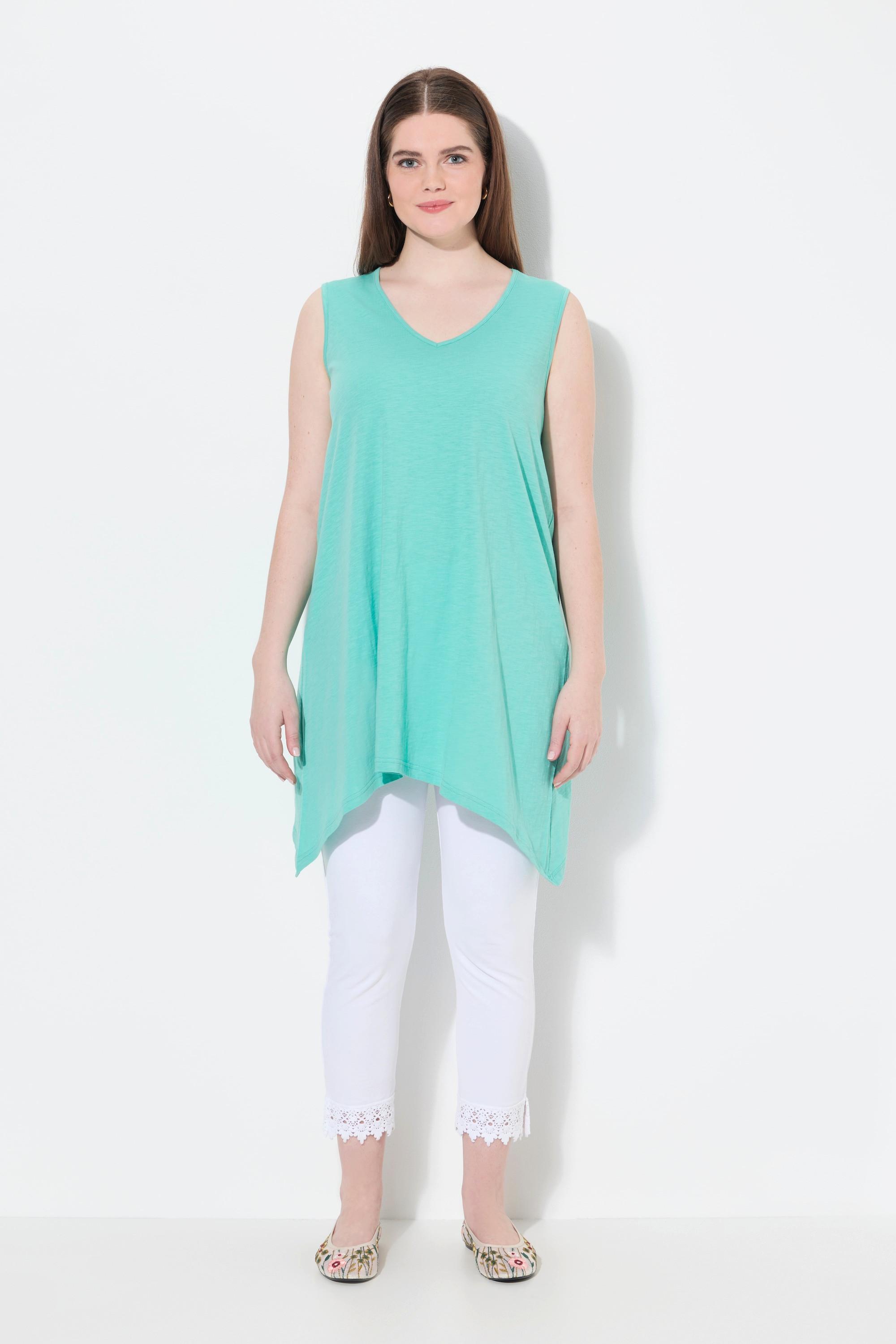 Ulla Popken Longtop Zipfelsaum A-Linie V-Ausschnitt Biobaumwolle  