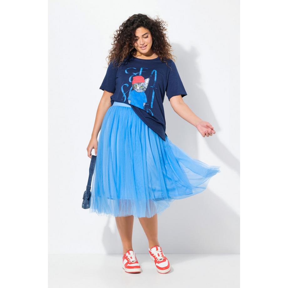 Ulla Popken Gonna Midi in Tulle Taglio Svasato Cintura Elastica Foderata  