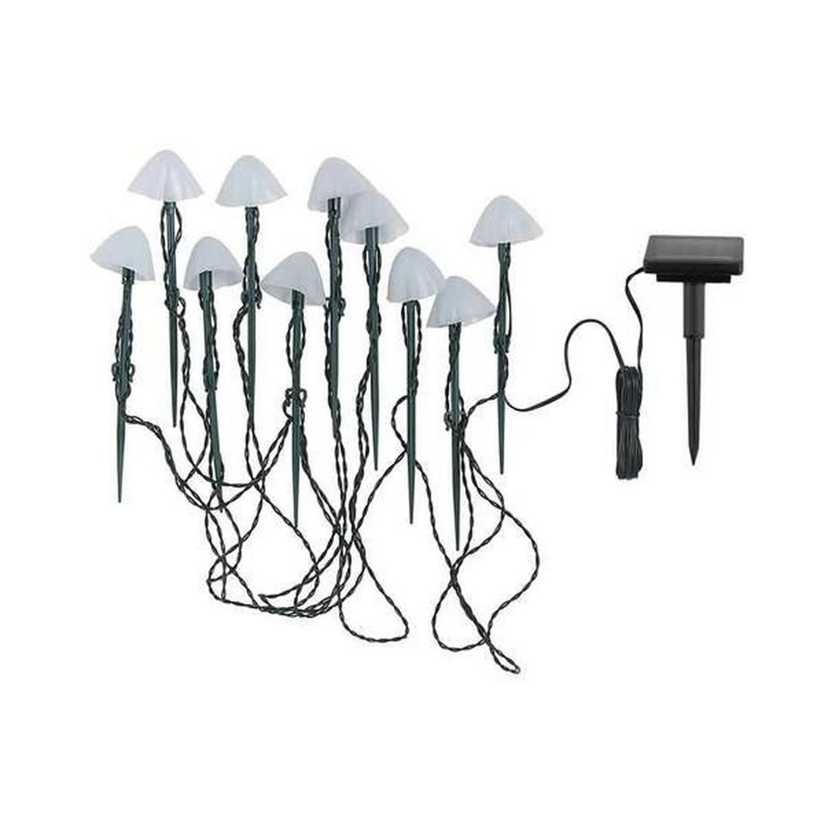 Lumi jardin  10 mini-champignons lumineux solaires à piquer balisage allée CHAMPY LED blanc chaud 3.8m 