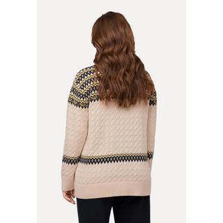 Ulla Popken  Pull à col rond et manches longues en coton bio, motif Fair Isle 