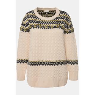 Ulla Popken  Pull à col rond et manches longues en coton bio, motif Fair Isle 