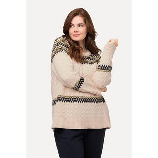 Ulla Popken  Pull à col rond et manches longues en coton bio, motif Fair Isle 