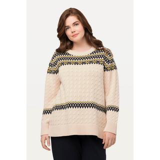 Ulla Popken  Pull à col rond et manches longues en coton bio, motif Fair Isle 