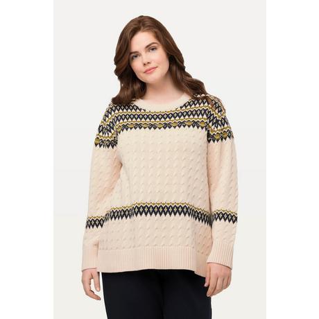 Ulla Popken  Pull à col rond et manches longues en coton bio, motif Fair Isle 