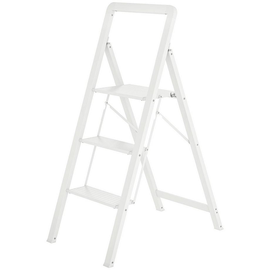 Northio  Trittleiter Stehleiter mit 3 Stufen Anti-Rutsch Klapptritt mit Griff bis 150 kg Belastbar Leichtbau Aluminum-Leiter 66,3 x 41,5 x 104,6 cm Weiß | 