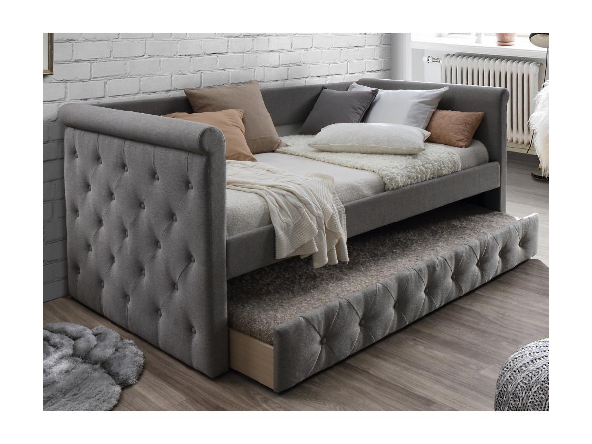 Vente-unique Ausziehbett Stoffsofa mit Lattenrost +  