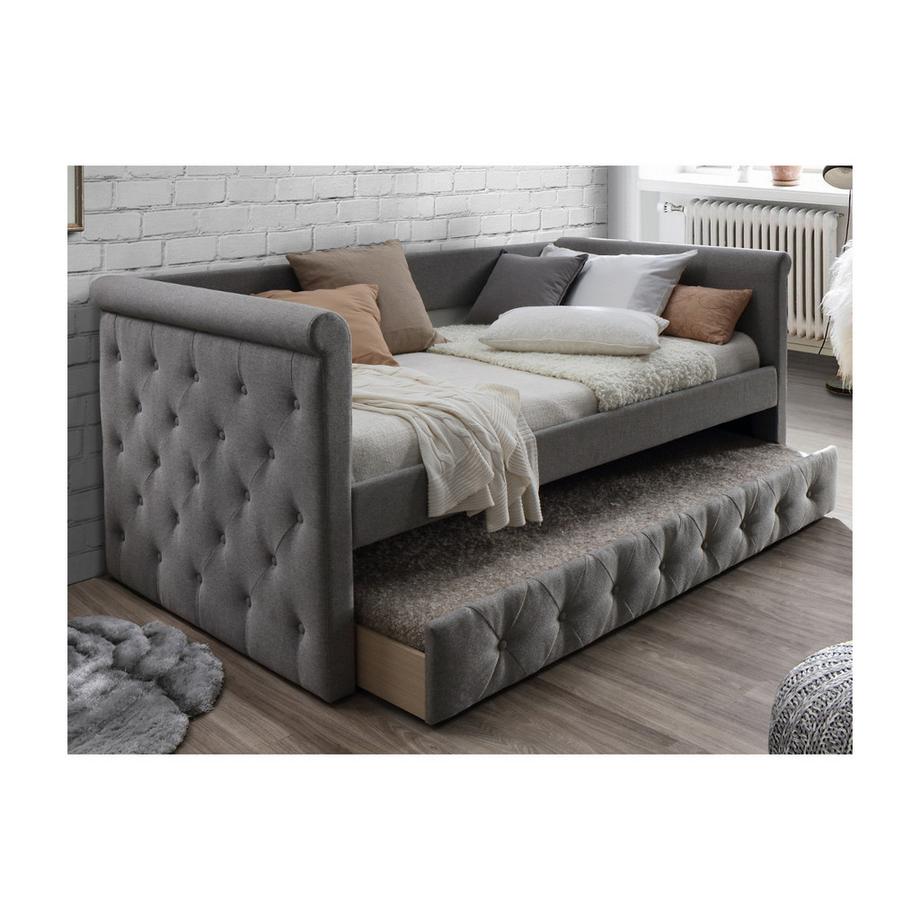 Vente-unique Divano letto a scomparsa 2 + Materasso Tessuto Grigio LOUISE  