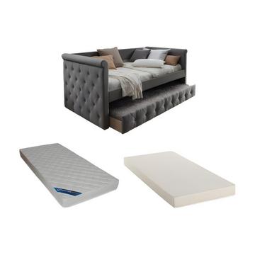 Lit banquette gigogne LOUISE 2x Tissu + matelas