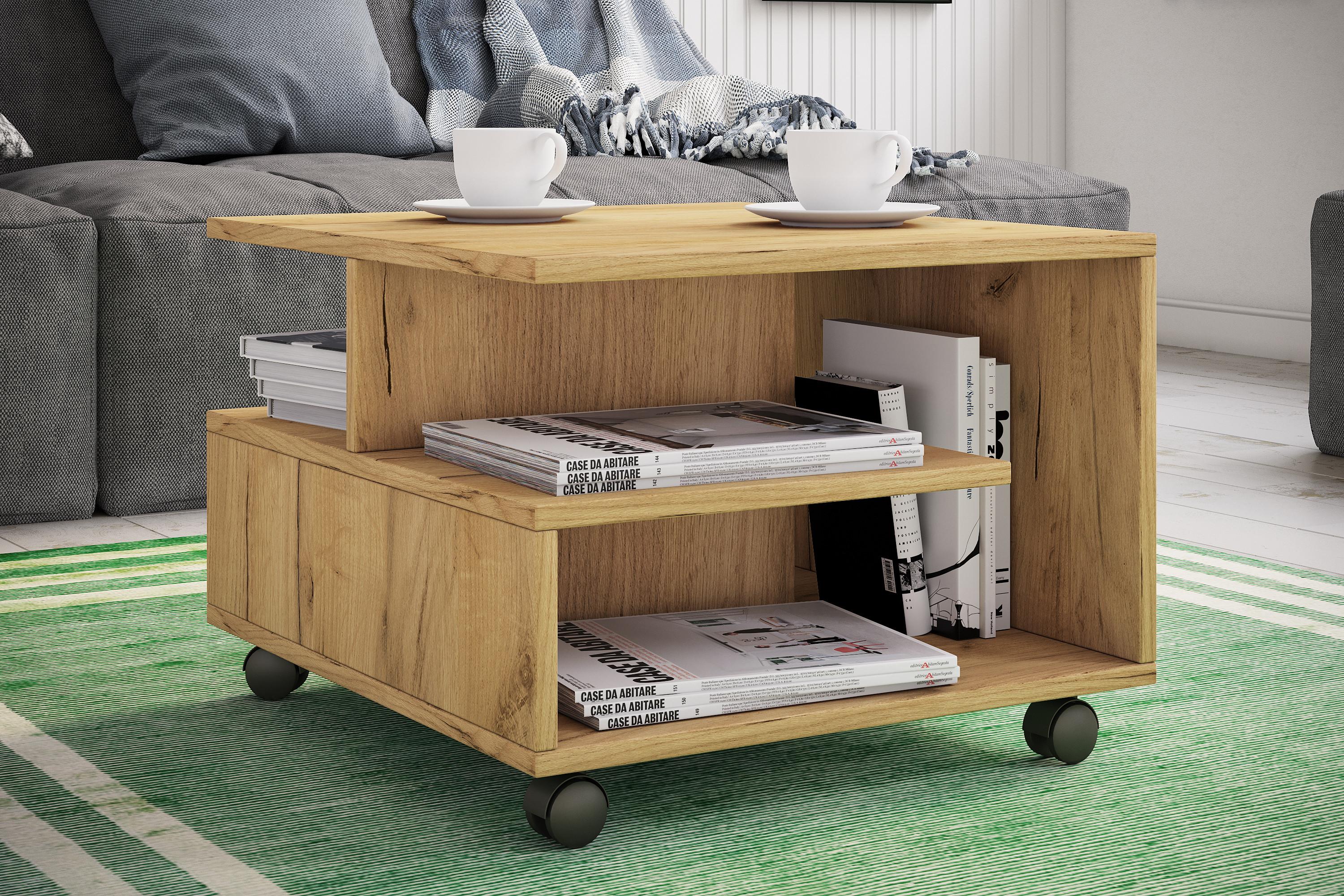 VCM Holz Couchtisch Sofatisch Wohnzimmertisch Rollen rollbar Kaffeetisch Stango S  