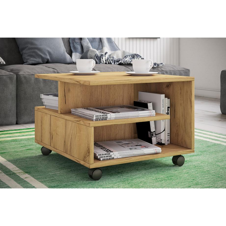 VCM Holz Couchtisch Sofatisch Wohnzimmertisch Rollen rollbar Kaffeetisch Stango S  