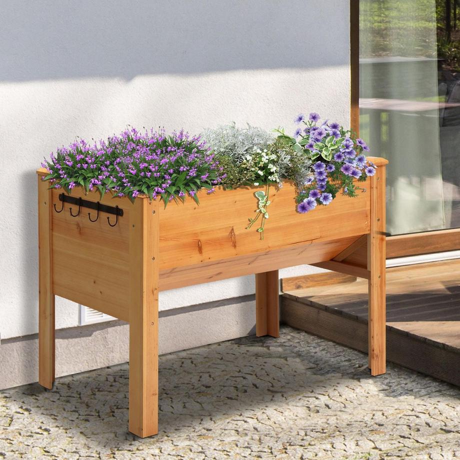 Northio Jardinière Surélevée Pour Plantes Aromatiques En Bois Avec Trou De Drainage Et Crochets, Jardinière Sur Pieds, 124 X 60 X 81 Cm, Naturel  