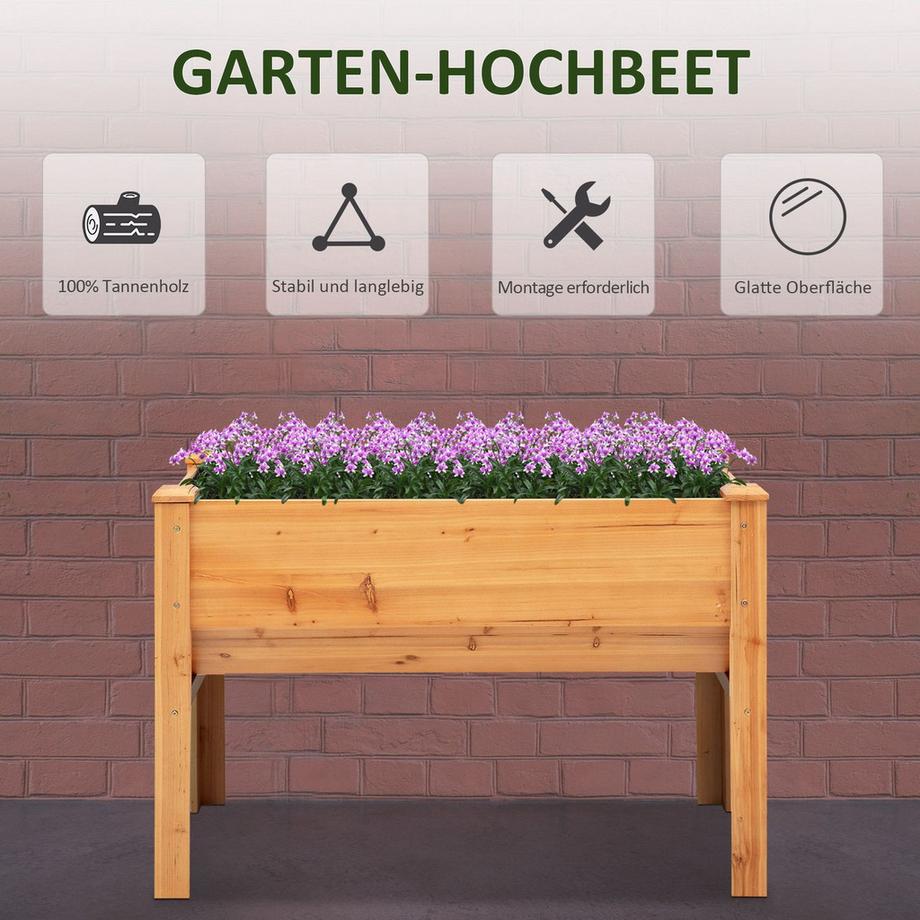 Northio Jardinière Surélevée Pour Plantes Aromatiques En Bois Avec Trou De Drainage Et Crochets, Jardinière Sur Pieds, 124 X 60 X 81 Cm, Naturel  