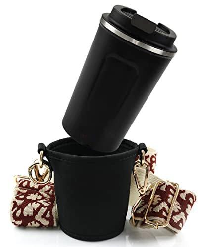 Only-bags.store  Cupholder to Go Set - porte-gobelet et tasse thermique à emporter - porte-gobelet avec bandoulière réglable - en bordeaux 
