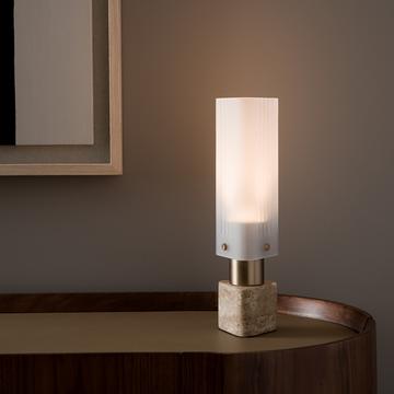 Lampe verre/travertin