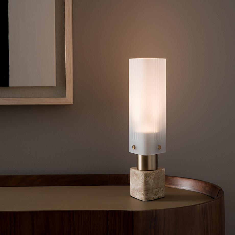 Lampe verre et travertin