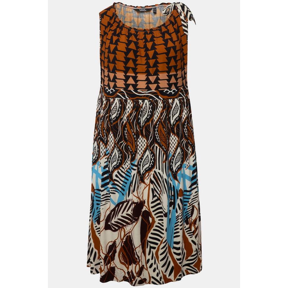 Ulla Popken Jerseykleid geraffter Ausschnitt Rundhals ärmellos  