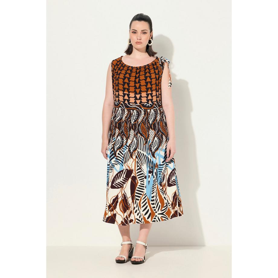 Ulla Popken Jerseykleid geraffter Ausschnitt Rundhals ärmellos  