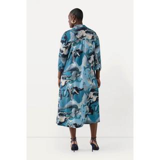 Ulla Popken Abito Punto di Roma Collo Camicia Maniche 3/4 Linea A  