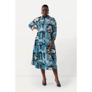 Ulla Popken Abito Punto di Roma Collo Camicia Maniche 3/4 Linea A  