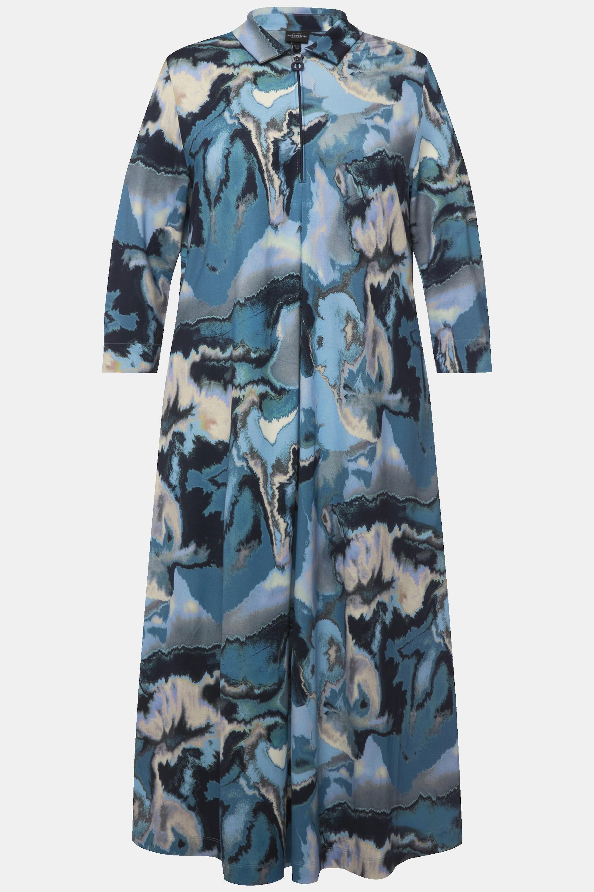 Ulla Popken Abito Punto di Roma Collo Camicia Maniche 3/4 Linea A  