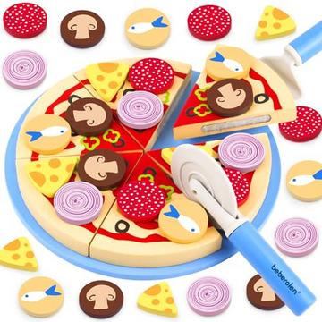 Jeu de pizzas en bois, accessoires de cuisine pour enfants, jeu de pizzas pour la cuisine