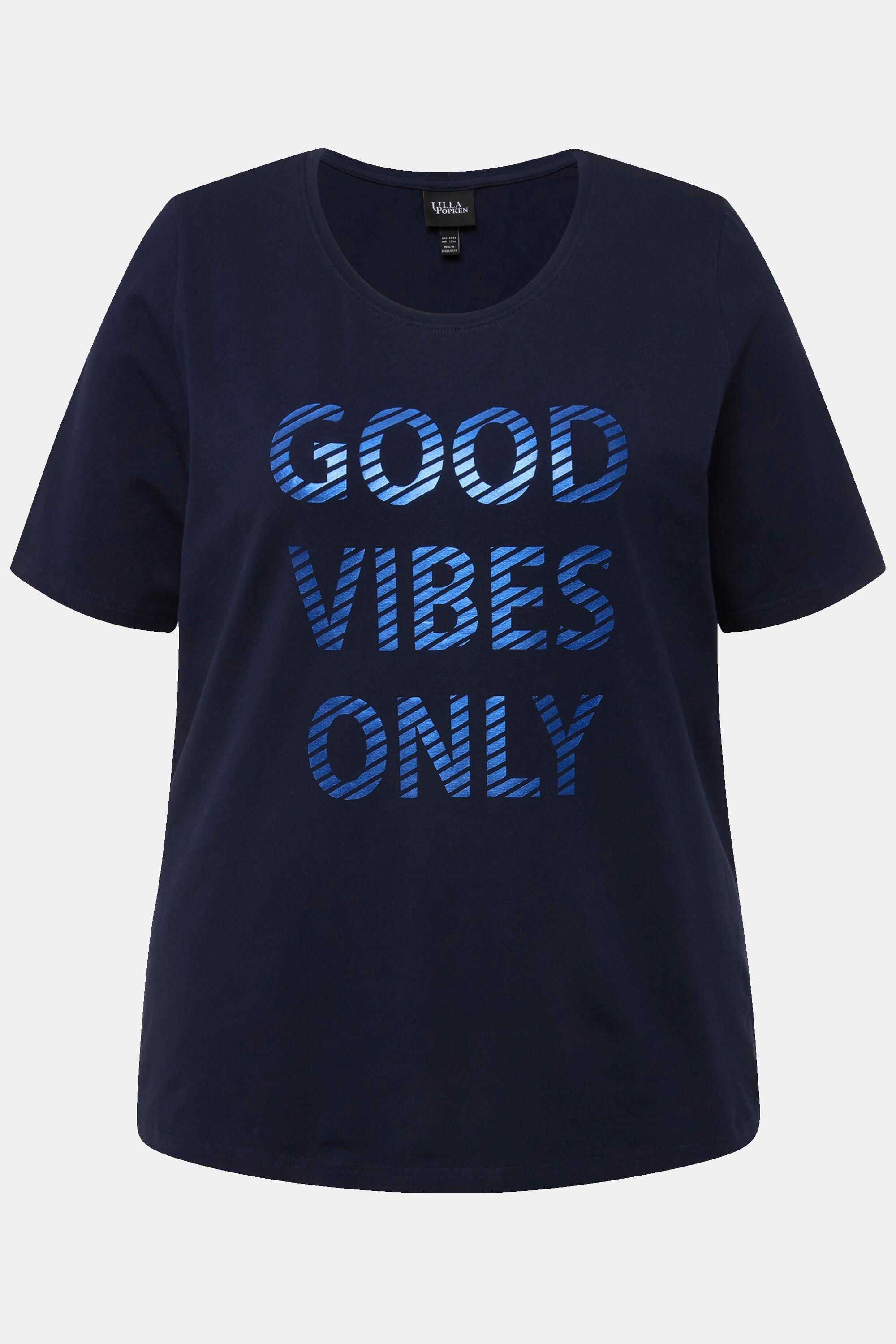 Ulla Popken  T-shirt con mezze maniche, scollo a girocollo e "Good Vibes Only" 