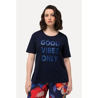 Ulla Popken  T-shirt con mezze maniche, scollo a girocollo e "Good Vibes Only" 