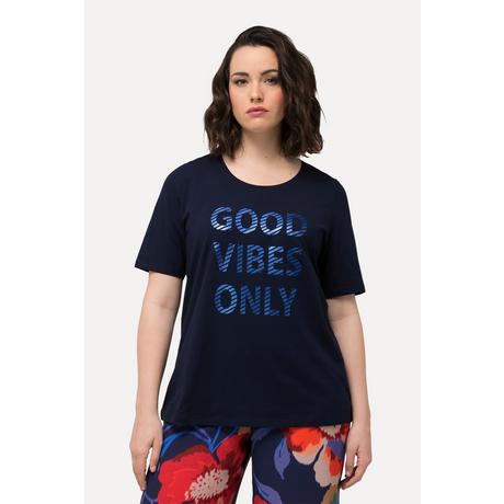 Ulla Popken  T-shirt con mezze maniche, scollo a girocollo e "Good Vibes Only" 