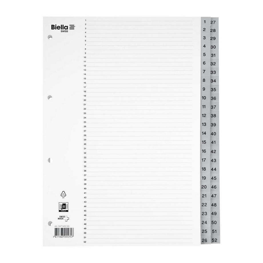 Biella BIELLA Register PP grau A4 471452.00 1-52, Vollformat  