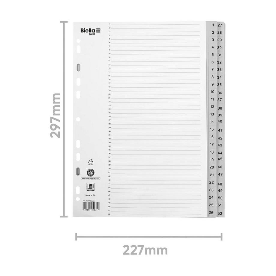 Biella BIELLA Register PP grau A4 471452.00 1-52, Vollformat  