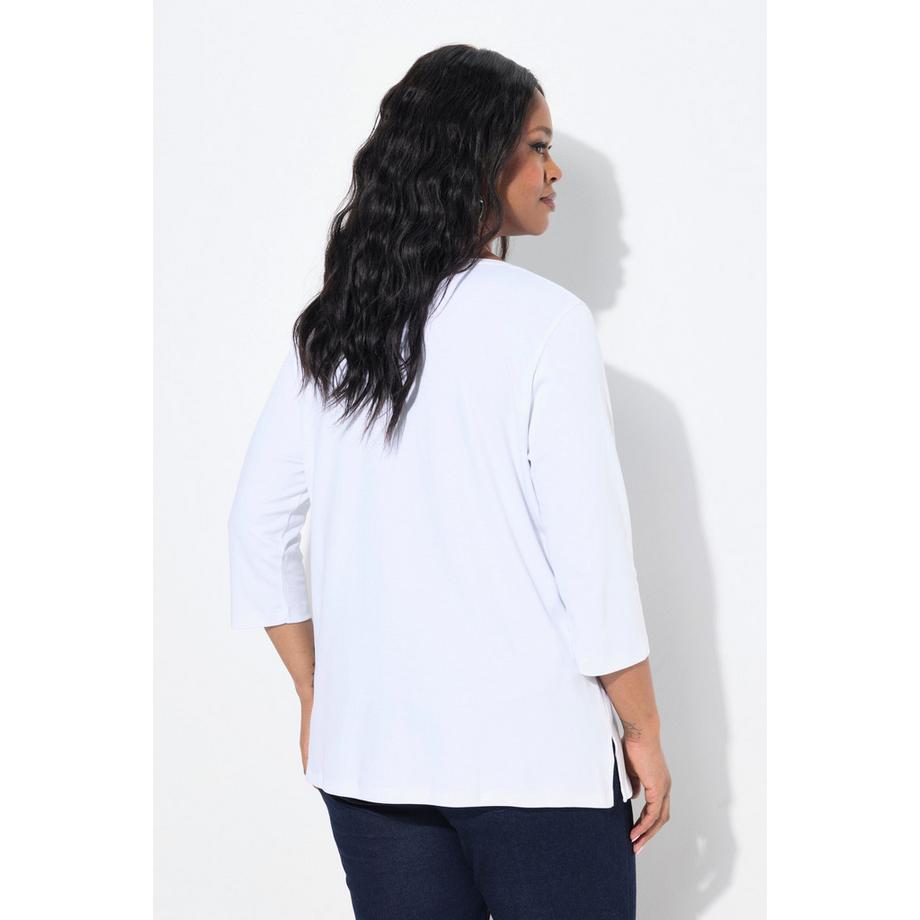 Ulla Popken T-shirt Pierres Décoratives Coupe Évasée Col Rond Manches 3/4  