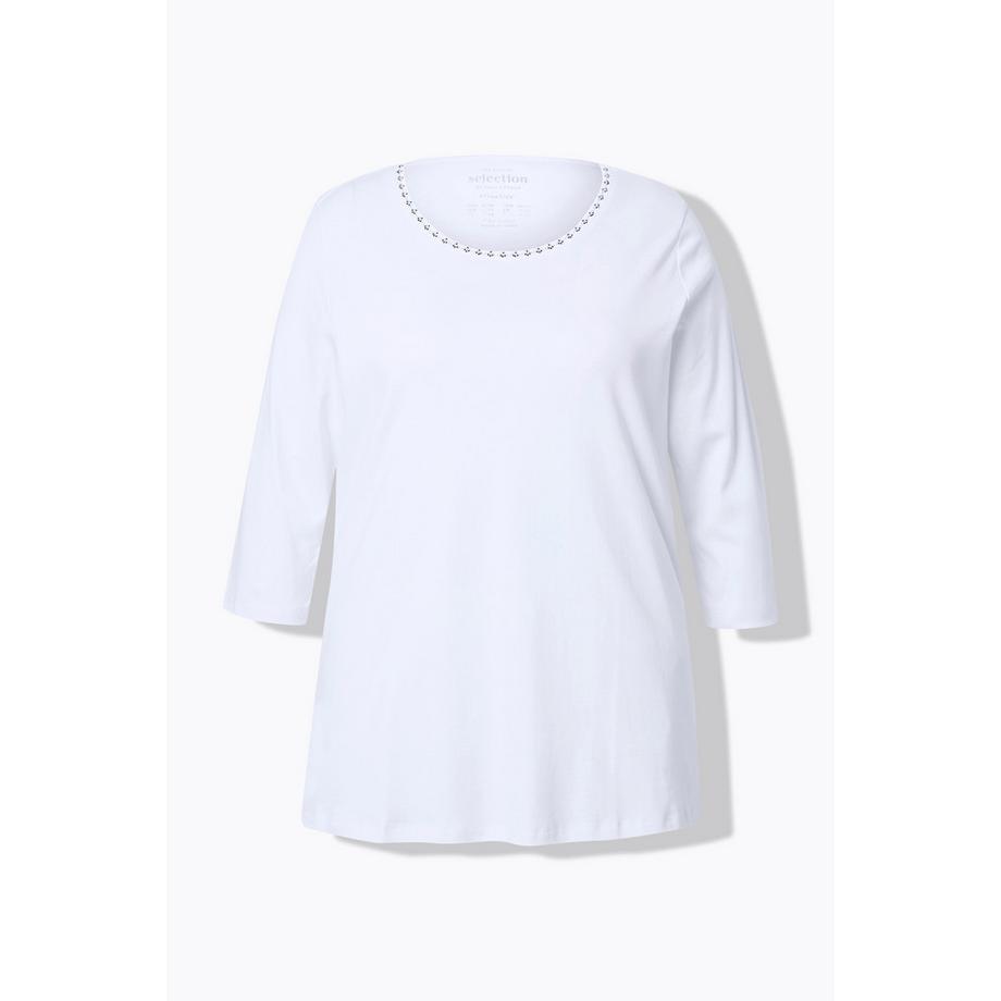 Ulla Popken T-shirt Pierres Décoratives Coupe Évasée Col Rond Manches 3/4  