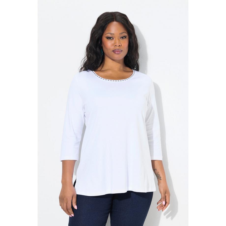 Ulla Popken T-shirt Pierres Décoratives Coupe Évasée Col Rond Manches 3/4  