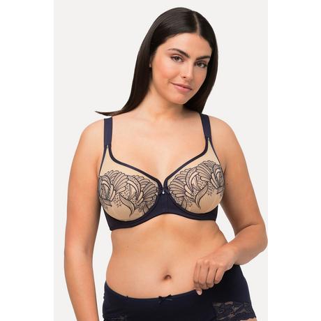 Ulla Popken  Soutien-gorge à armature, dentelle bicolore et perle, bonnet B - E 