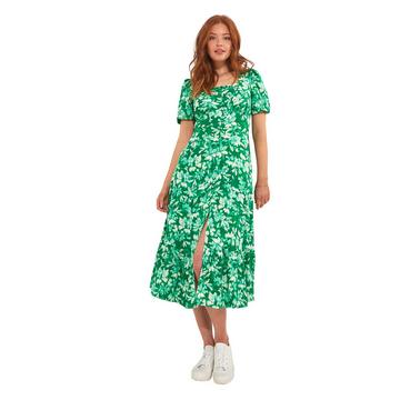 Verschwommenes Blumiges Midi Kleid