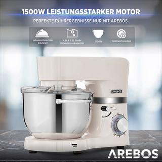 Arebos Robot de Cuisine 1500W avec 2x Acier inoxydable-Bol mélangeur 6 étapes  