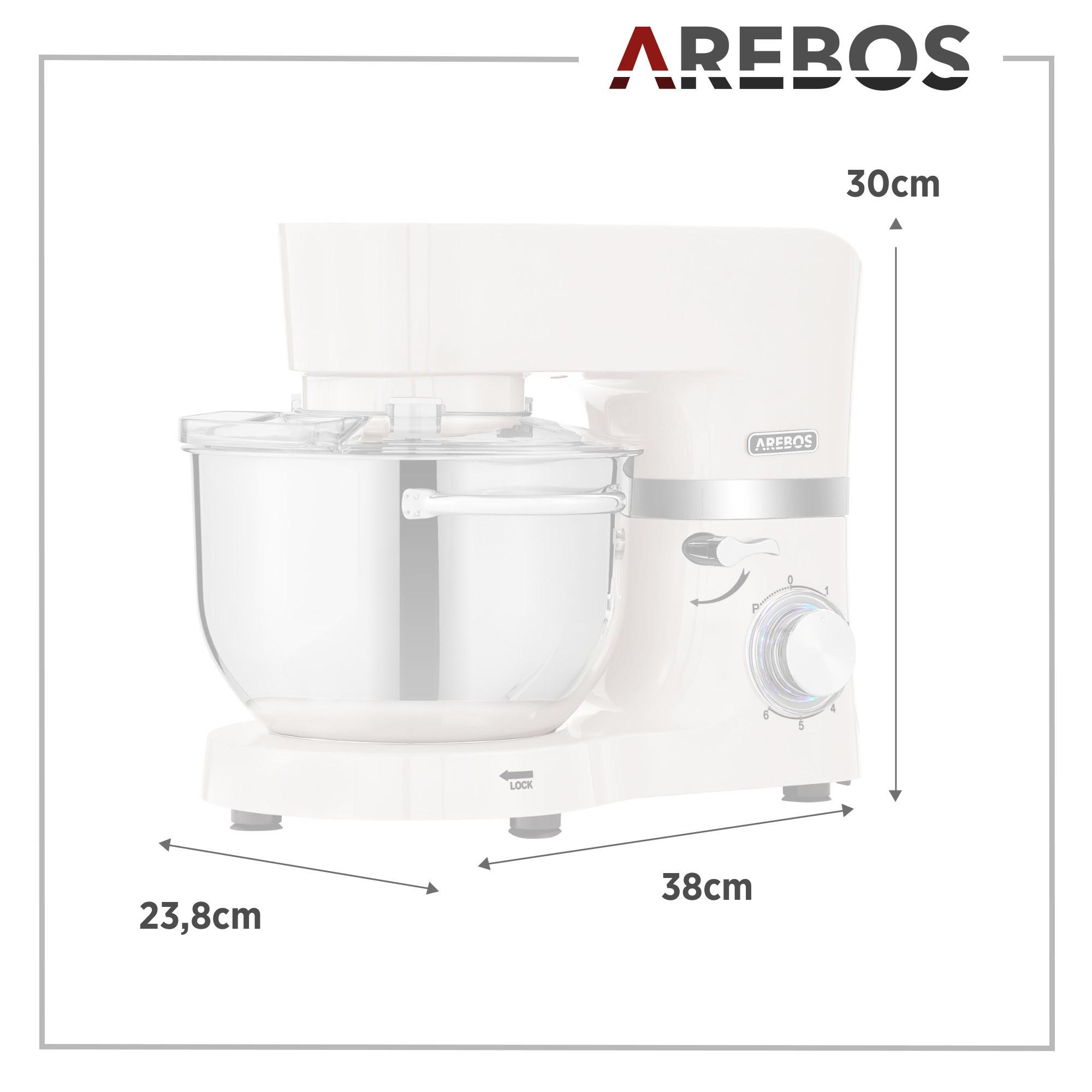 Arebos Robot de Cuisine 1500W avec 2x Acier inoxydable-Bol mélangeur 6 étapes  