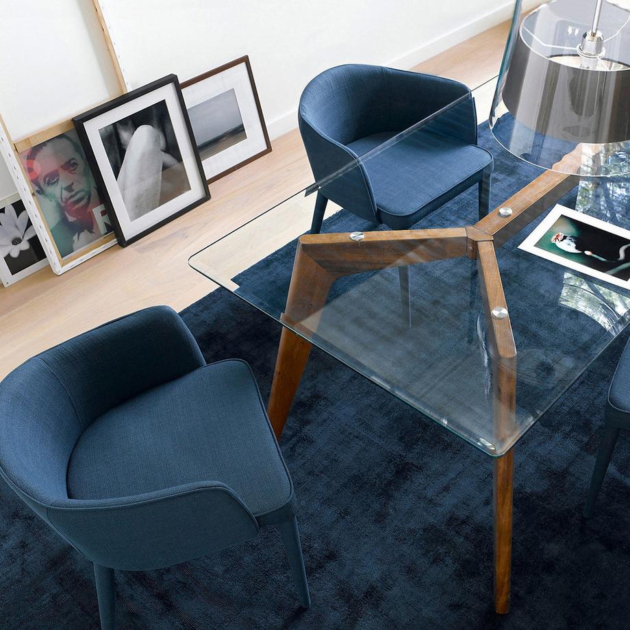 AM.PM Table rectangulaire verre et noyer massif  