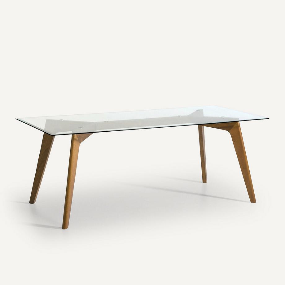 AM.PM Table rectangulaire verre et noyer massif  