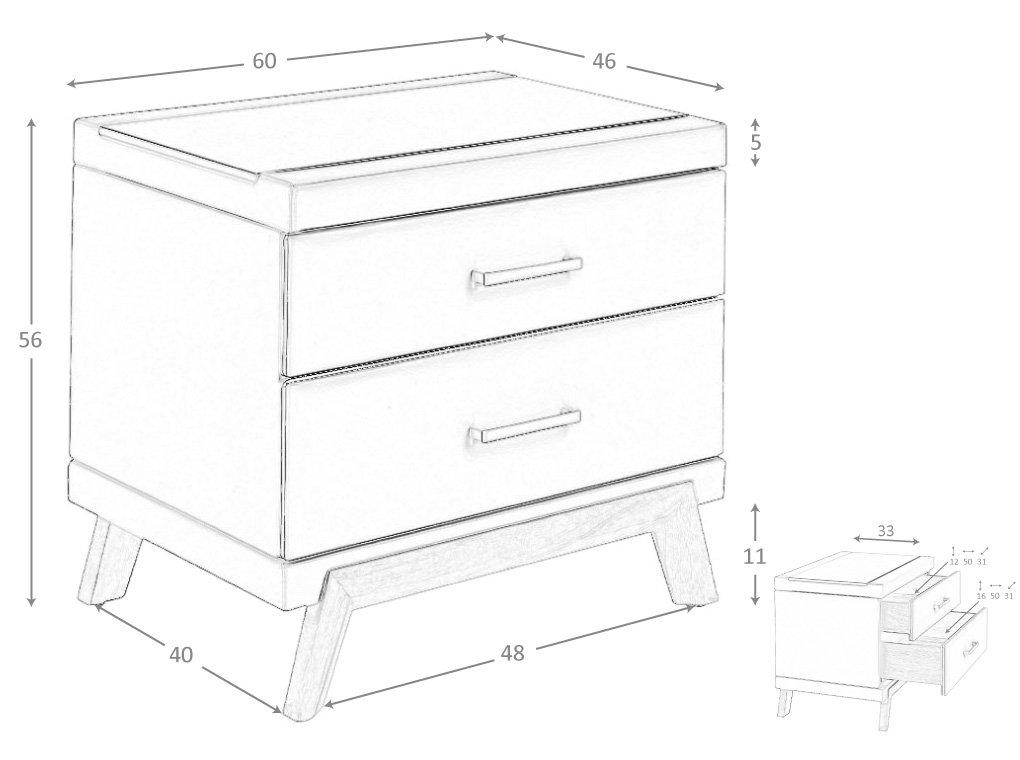 ANGEL CERDA Comodino in similpelle, noce con piano in vetro nero  
