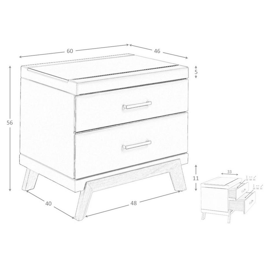 ANGEL CERDA Table de chevet en simili cuir, noyer avec plateau en verre noir  