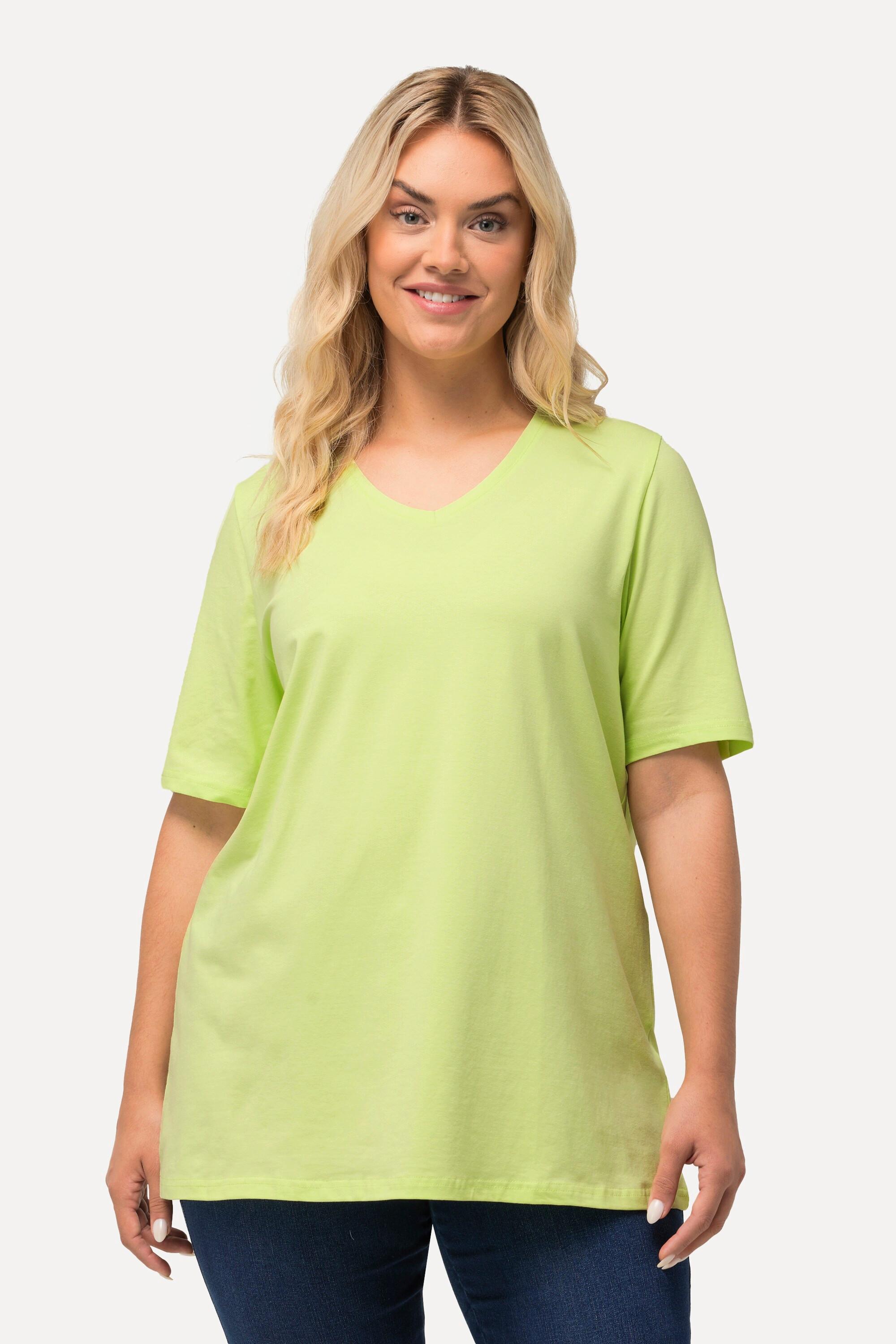 Ulla Popken  T-shirt dal taglio svasato con scollo a V e mezze maniche 