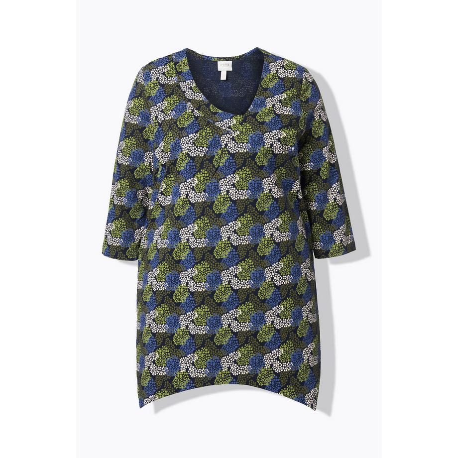 Ulla Popken T-Shirt Orlo Asimmetrico Scollo a V Manica 3/4 Cotone Biologico  