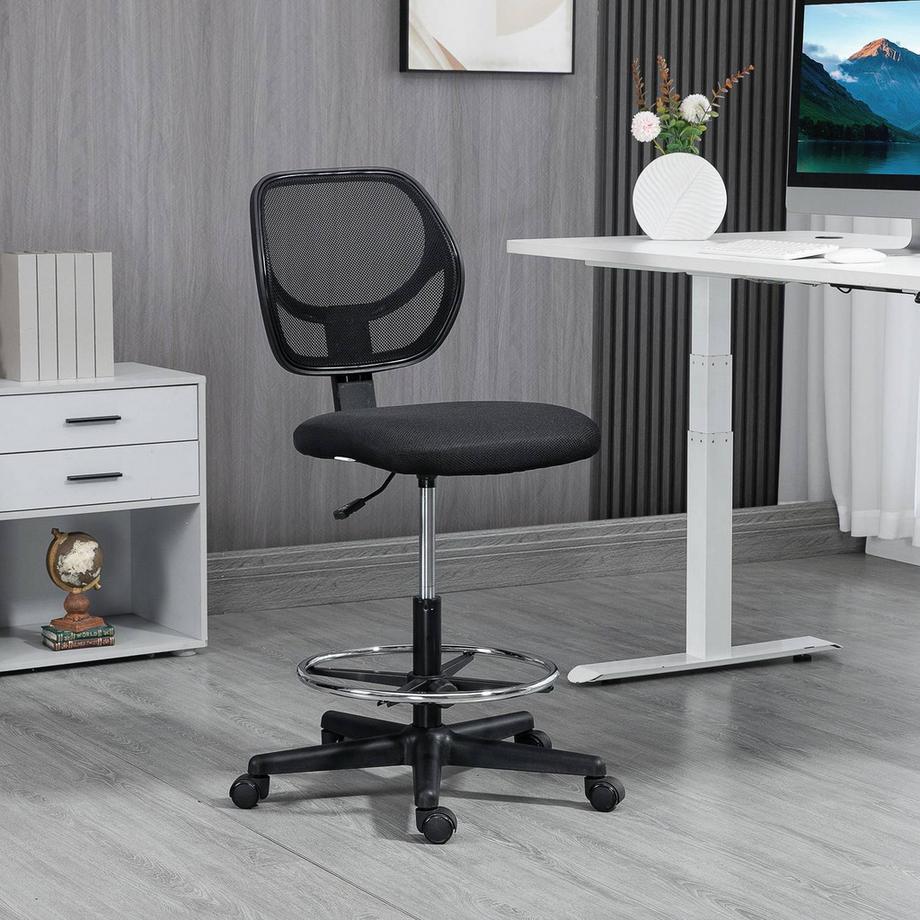 Northio Bürostuhl Ergonomischer Drehstuhl Mit Verstellbarem Fußring, Höhenverstellbar 93-113Cm, Rollen, Schwarz  
