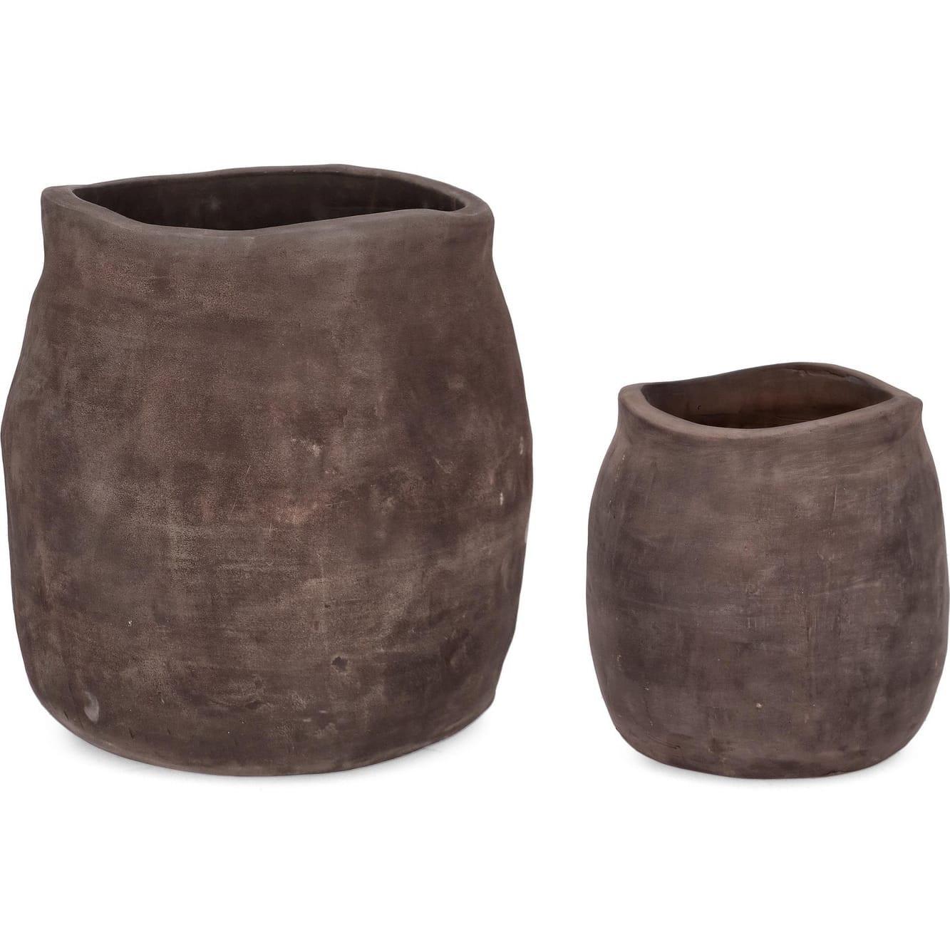 mutoni Cache-pot Minh terre cuite marron foncé (lot de 2)  