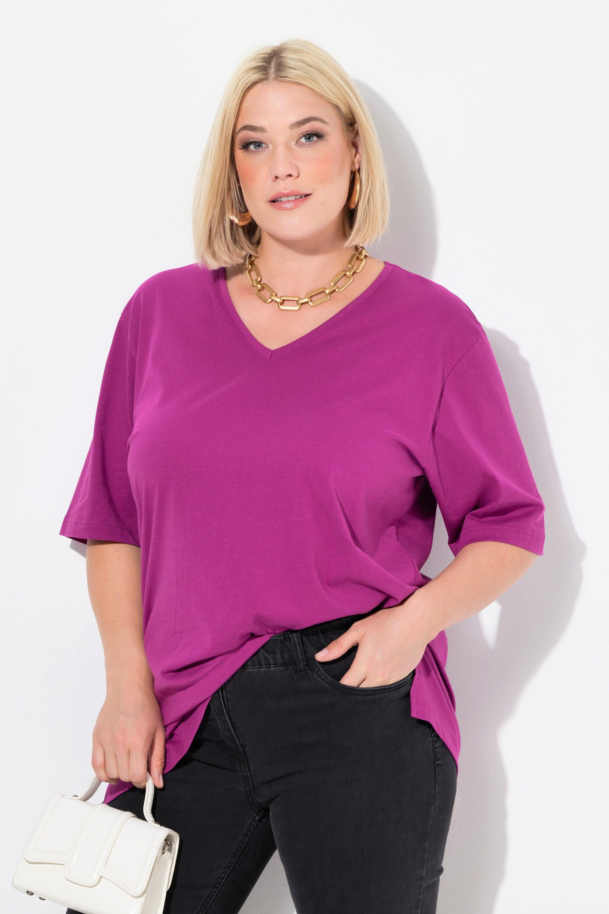 Ulla Popken  T-shirt dalle linee morbide con scollo a V e mezze maniche 